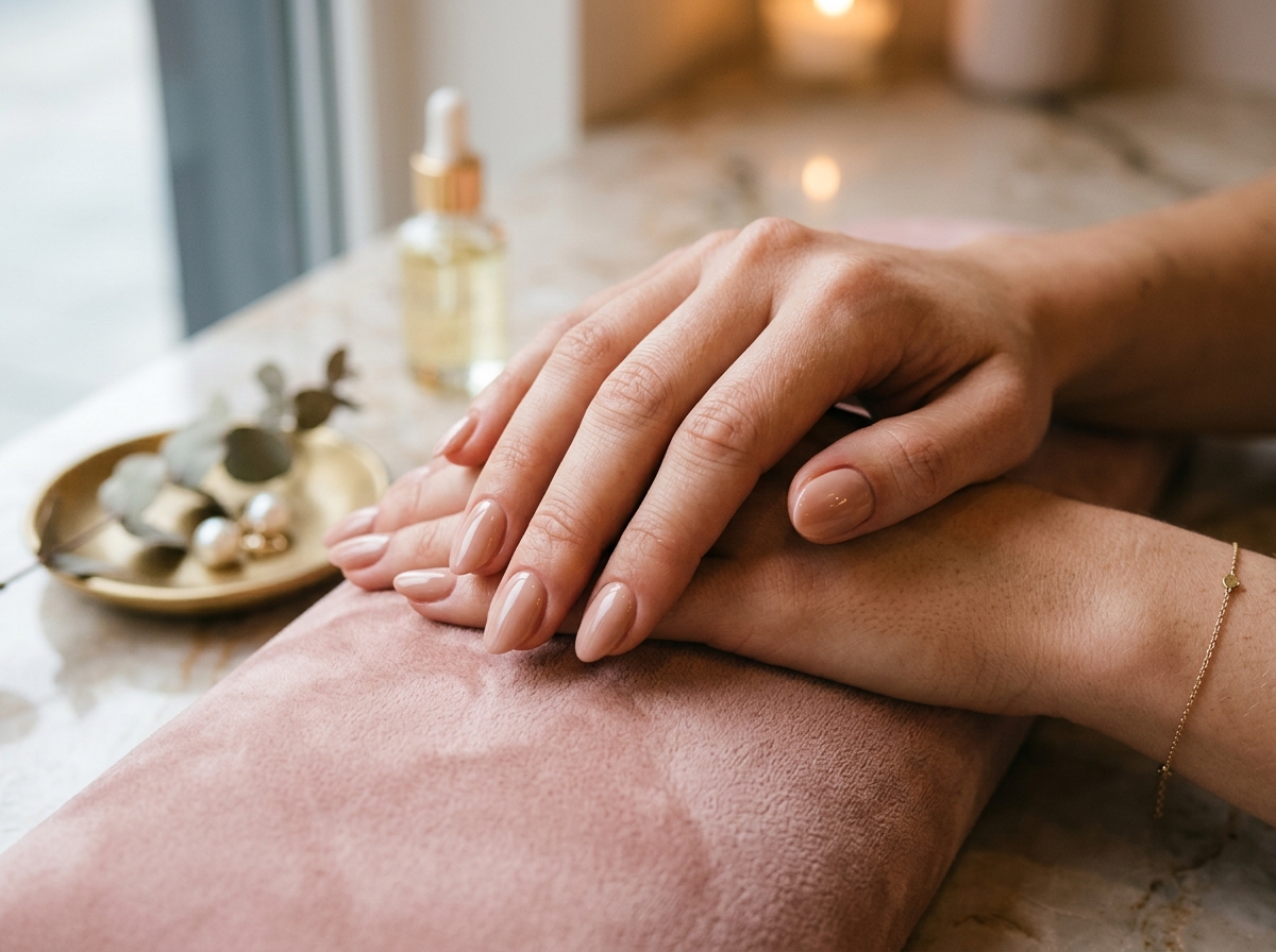 Manicure hybrydowy nude — efekt zabiegu w Natural Beauty Studio